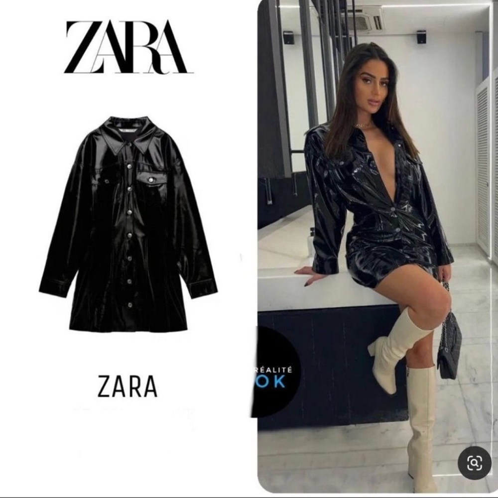 ZARA BLOGGER FAVORITE PATIENT LEATHER DRESS BLACK Sz Med
